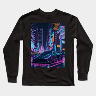 Dark Neon City Sports Car Long Sleeve T-Shirt